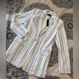 TAHARI Women's Blue and white beach stripes blazer